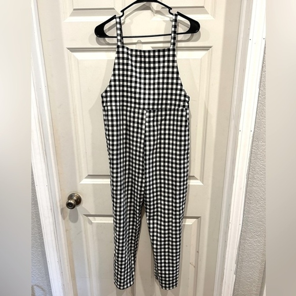 MOD REF Black White Gingham Checkered Overalls Jumpsuit Womens Medium Pockets